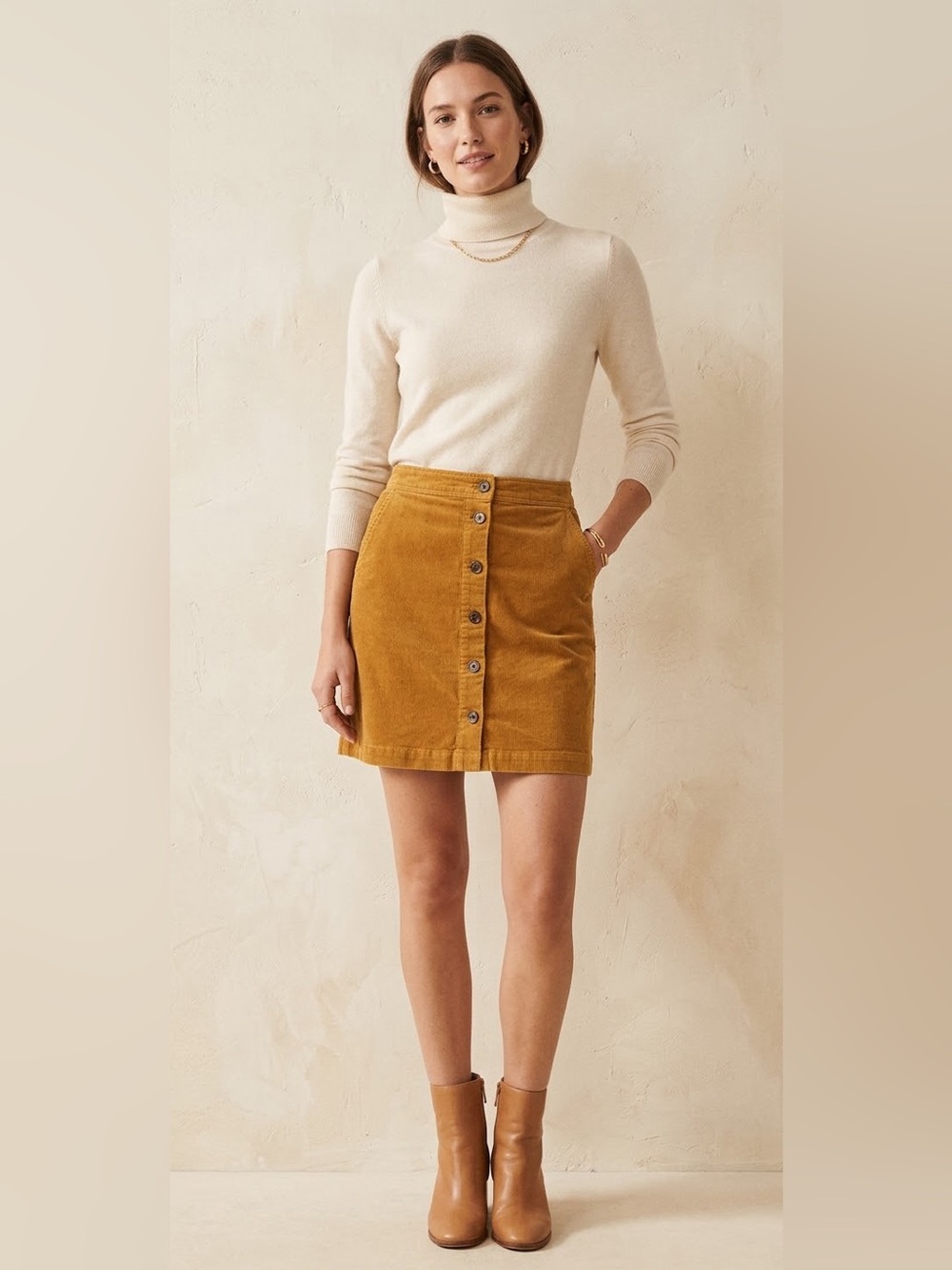 J.Crew Corduroy Button-Front Mini Skirt in Camel Gold - Size 16